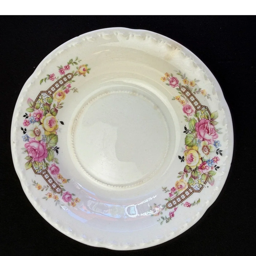 Vintage Crooksville China Co Floral 3pc Set Bowl Plate Saucer 644 Pink Rose USA